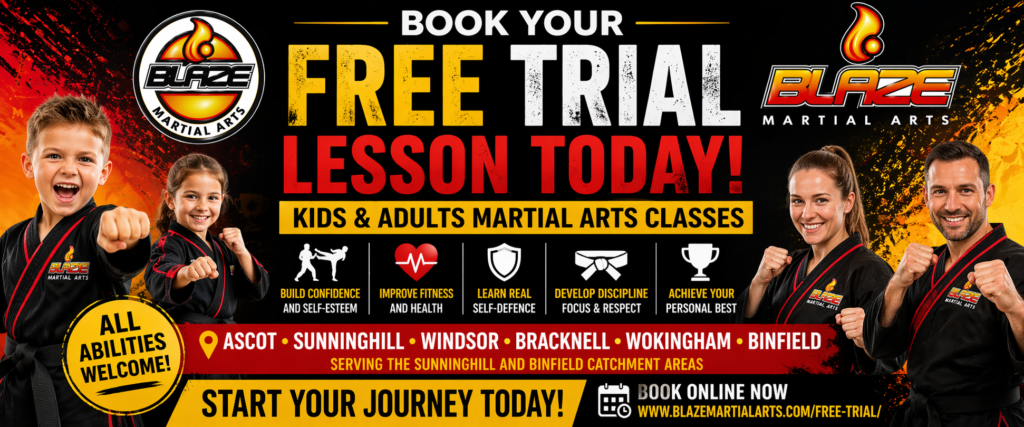 free martial arts trial classes for kids and adults Ascot Windsor Bracknell Wokingham Blaze Martial Arts