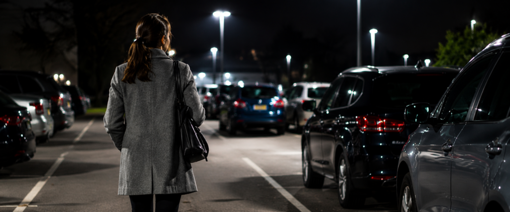 self defence classes helping adults stay aware in a car park at night